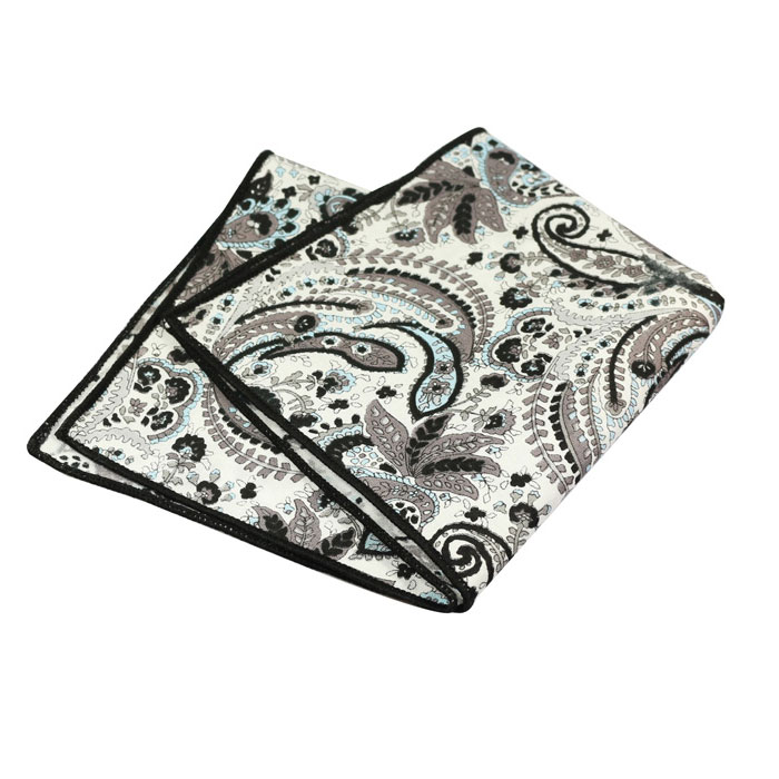 Vampire Gray and Black Cotton Paisley Pocket Square
