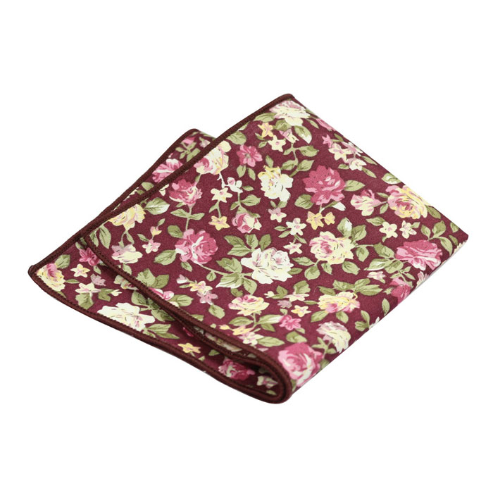 Red and Pink Cotton Floral Pocket Square