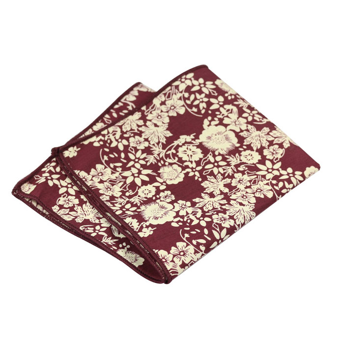 Firebrick and SeaShell Cotton Floral Pocket Square