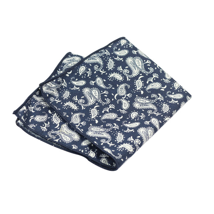 Dark Slate Blue and SeaShell Cotton Paisley Pocket Square