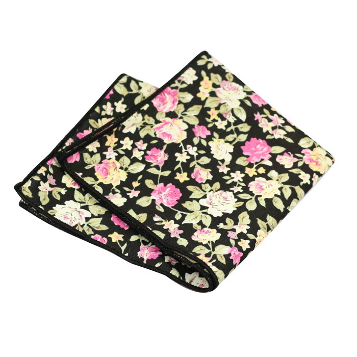 Night and Carnation Pink Cotton Floral Pocket Square