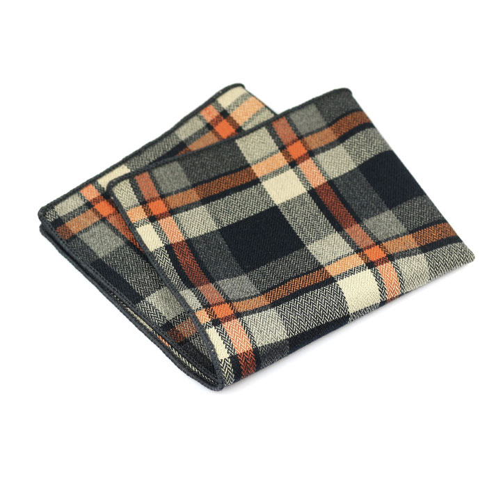 Gray and Sedona Cotton Plaid Pocket Square