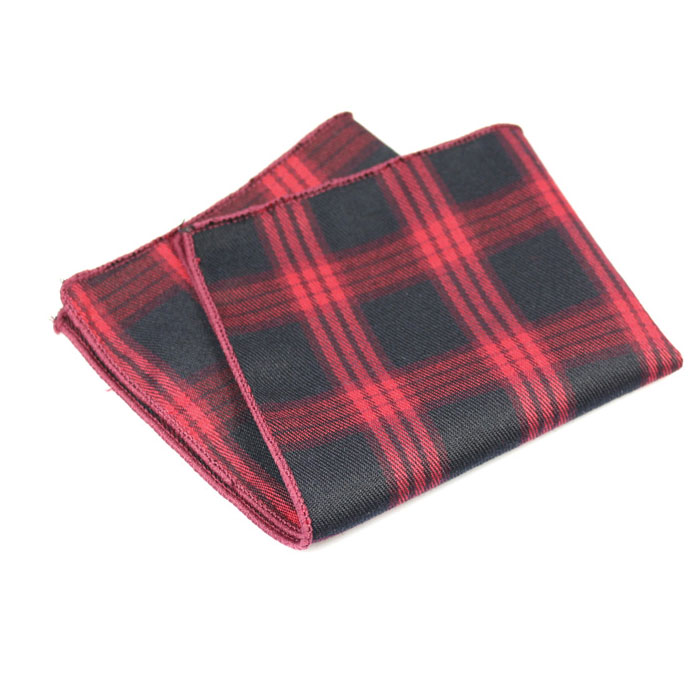 Red and Black Cotton Plaid Pocket Square