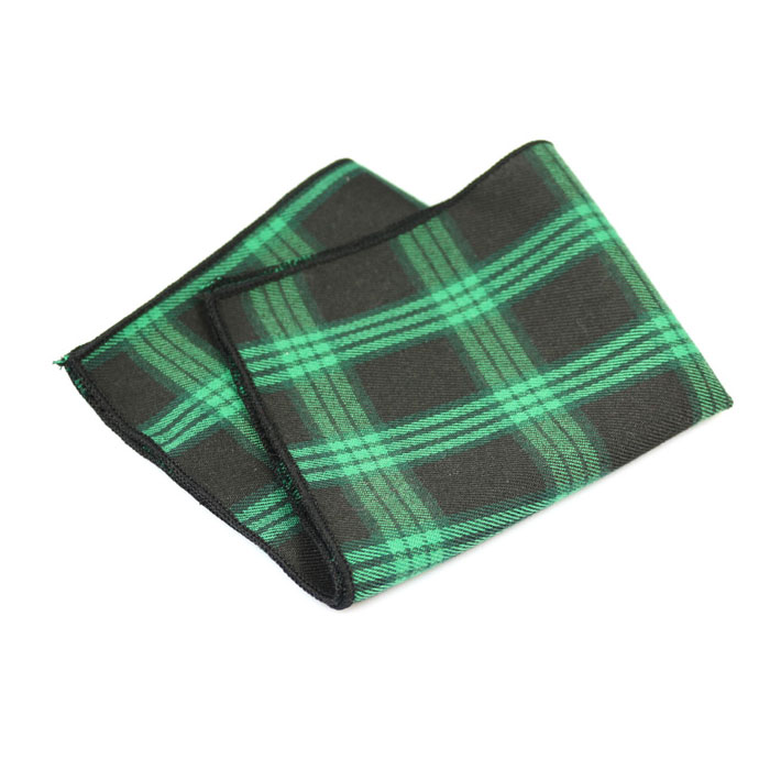 Black and Camouflage Green Cotton Plaid Pocket Square