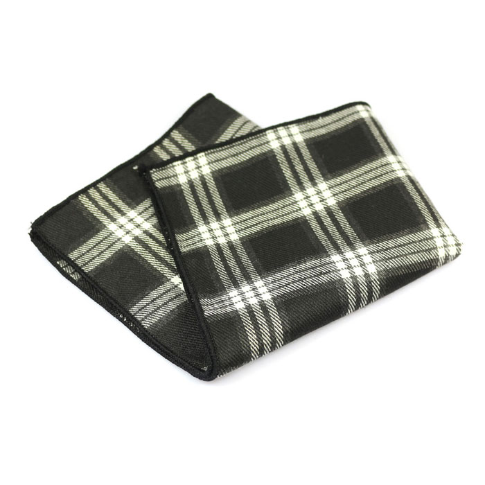 Black and White Cotton Plaid Pocket Square