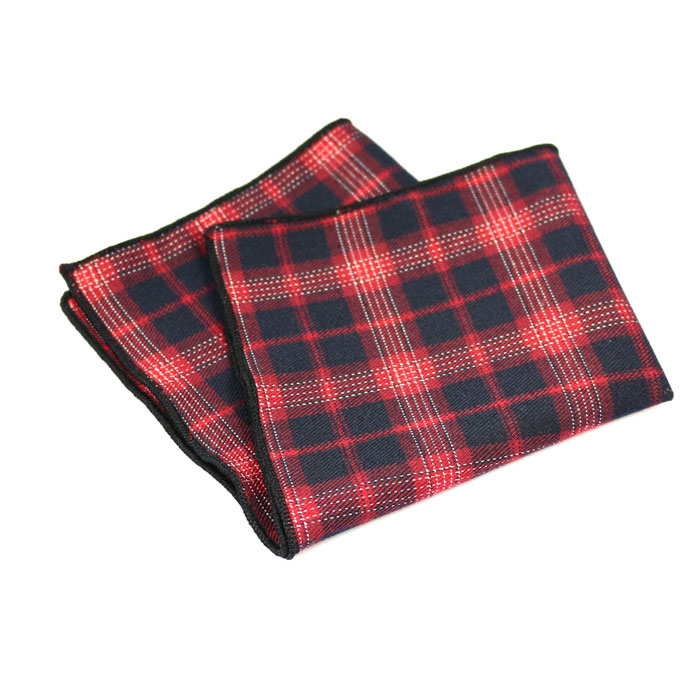 Red and Oil Cotton Plaid Pocket Square
