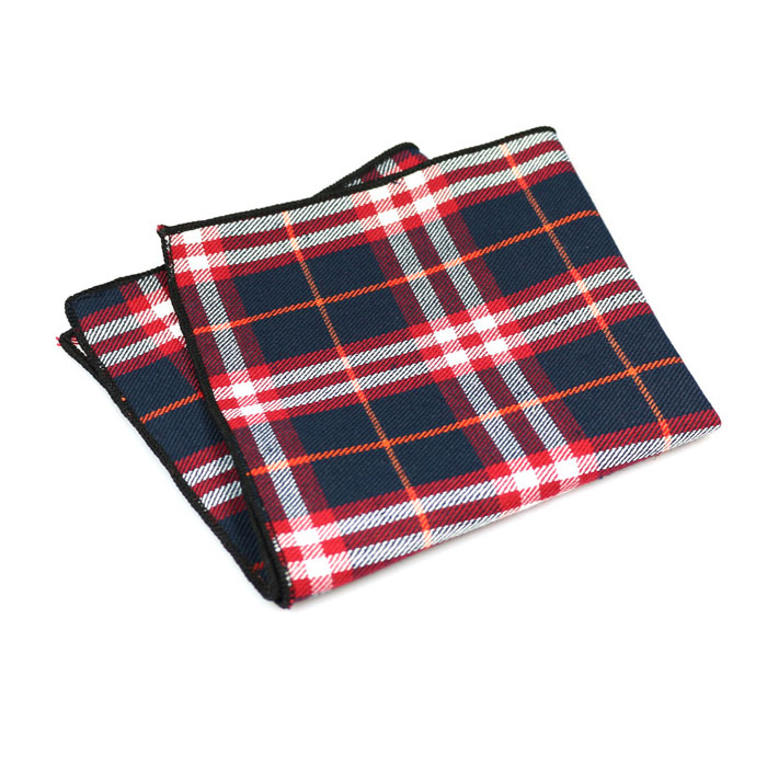 Blue and Scarlet Cotton Plaid Pocket Square