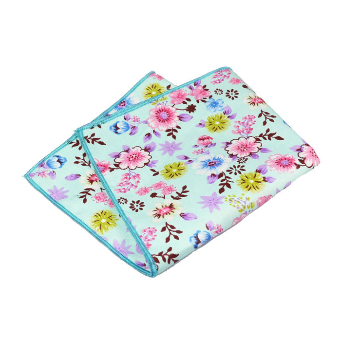 Water and Hot Pink Cotton Floral Pocket Square