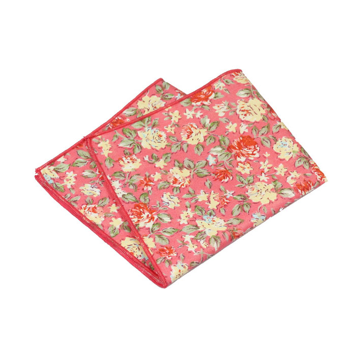 Watermelon Pink, SeaShell, Slime Green and Scarlet Cotton Floral Pocket Square