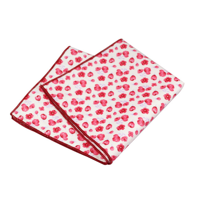 Red and SeaShell Cotton Floral Pocket Square