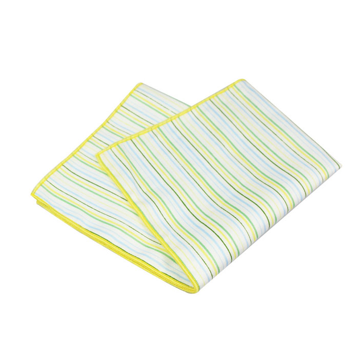 White and Yellow Cotton Striped Pocket Square