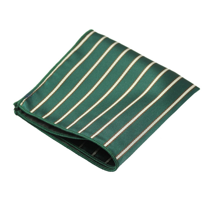 Tea Green and Mahogany Polyester Striped Pocket Square