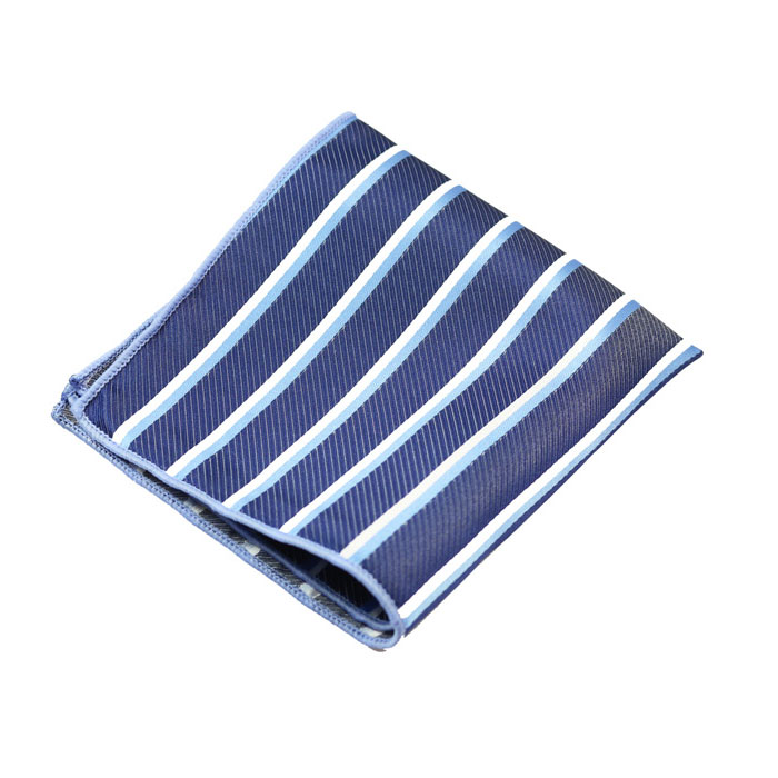 Mist Blue and Platinum Polyester Striped Pocket Square