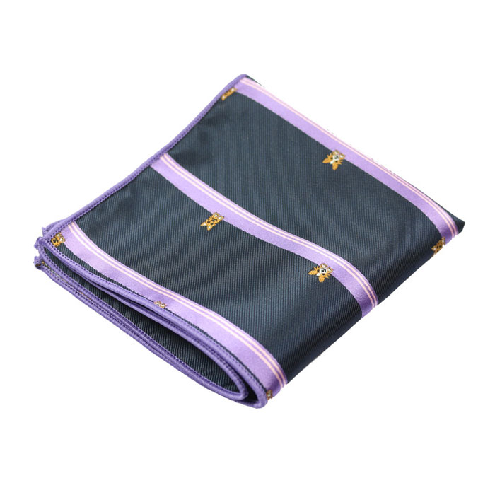 Mist Blue, Platinum, Yellow and Mahogany Polyester Novelty Pocket Square