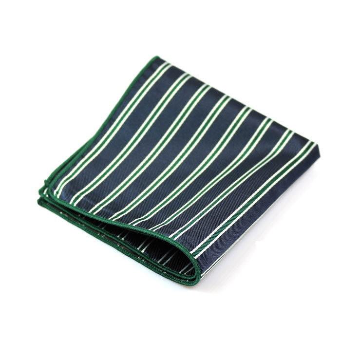Dark Slate Blue and White Polyester Striped Pocket Square