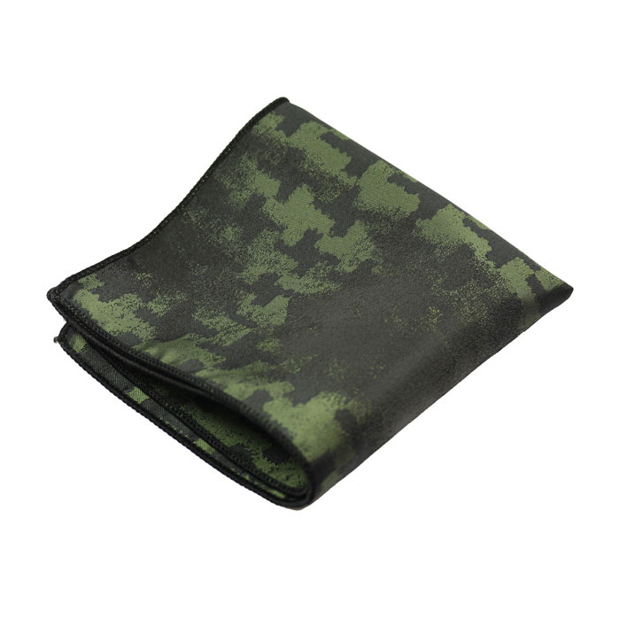 Black and Fern Green Polyester Camouflage Pocket Square