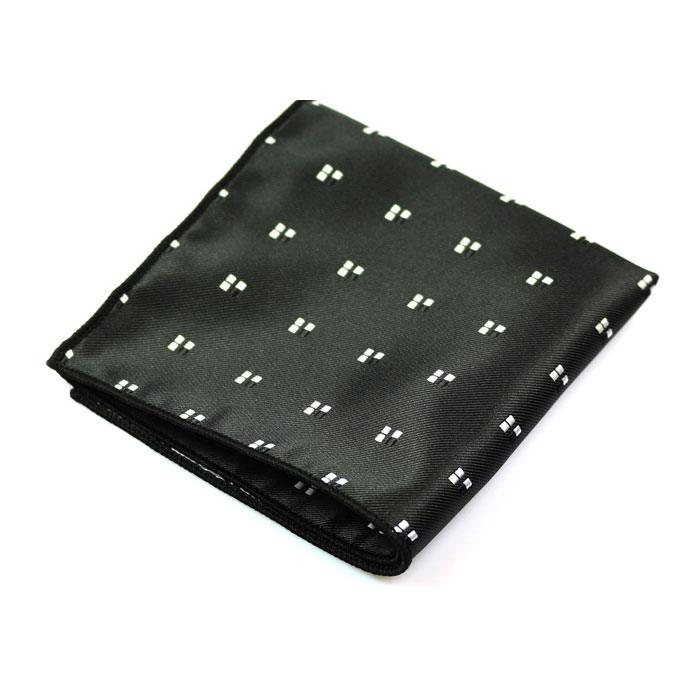 Gunmetal, Platinum and Black Polyester Novelty Pocket Square