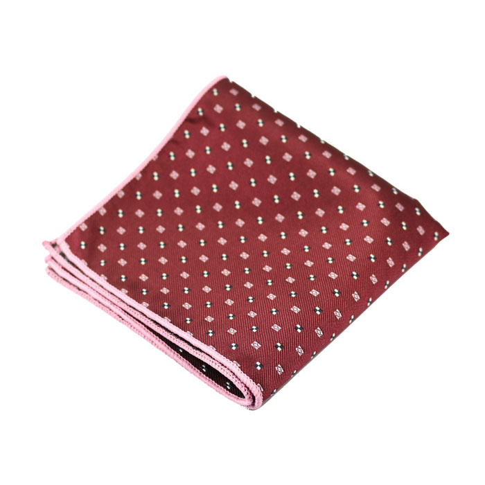 Hot Pink, Cranberry, Platinum and Black Polyester Polka Dot Pocket Square
