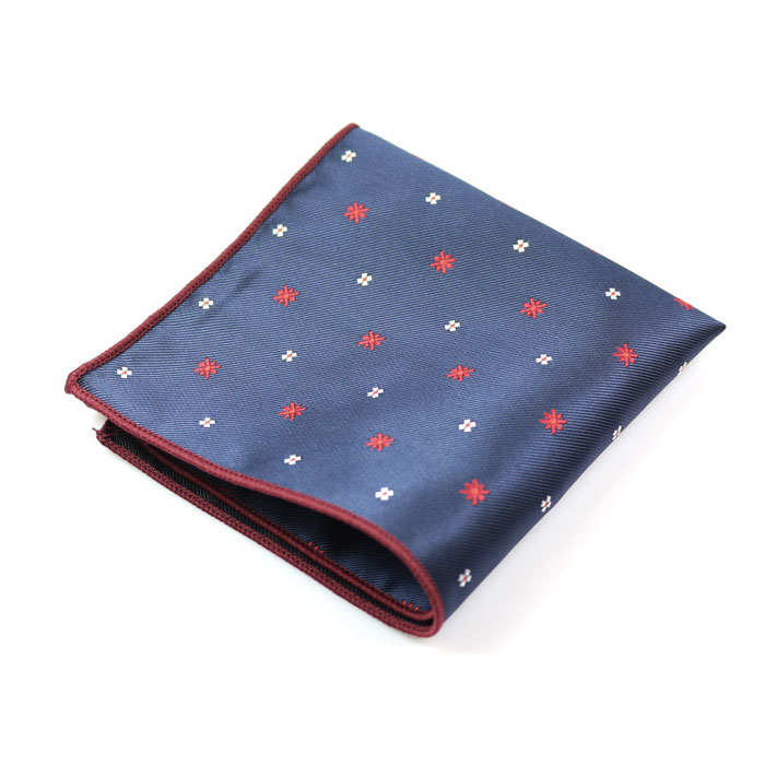 Midnight Blue, Shocking Orange and Platinum Polyester Novelty Pocket Square