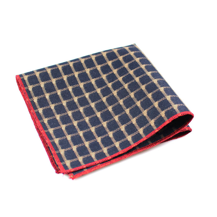 Midnight Blue and Gold Polyester Checkered Pocket Square
