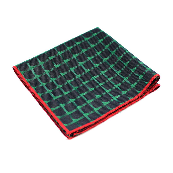 Jungle Green and Black Polyester Checkered Pocket Square