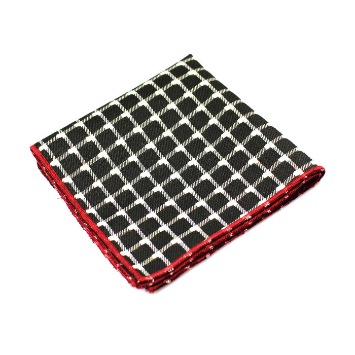 Black and White Polyester Checkered Pocket Square