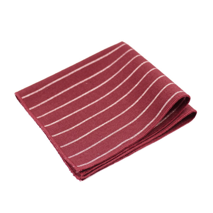 Burgundy and Platinum Polyester Striped Pocket Square