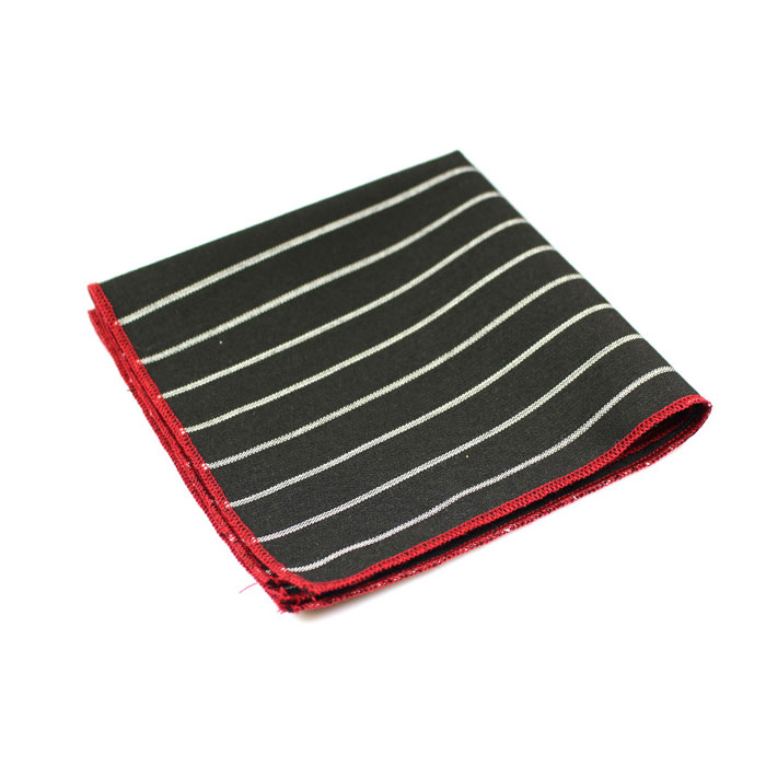 Black and White Polyester Striped Pocket Square