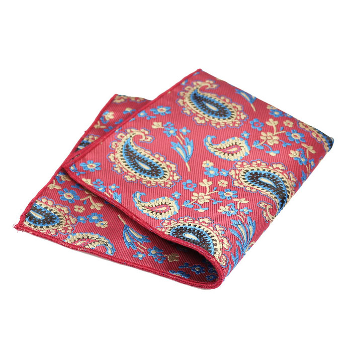 Red and Blue Polyester Paisley Pocket Square