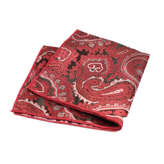 Chilli Pepper and White Polyester Paisley Pocket Square