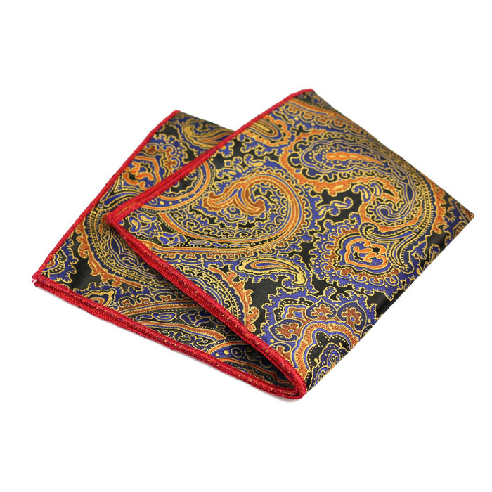 Orange Gold and Brown Polyester Paisley Pocket Square