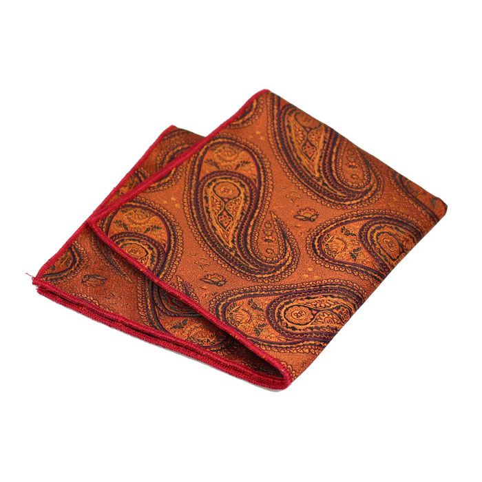 Love Red, Cinnamon and Indigo Polyester Paisley Pocket Square
