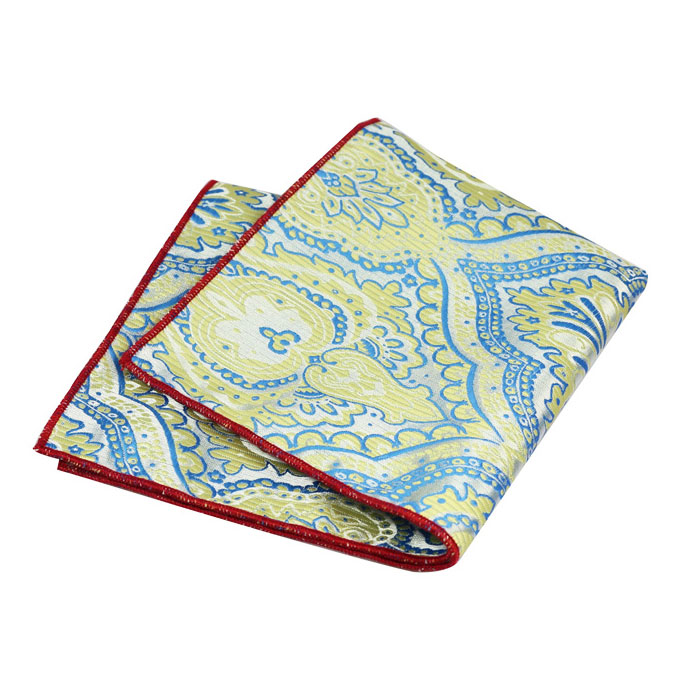 Platinum, Blue Dress, Red Wine and Cornsilk Polyester Paisley Pocket Square
