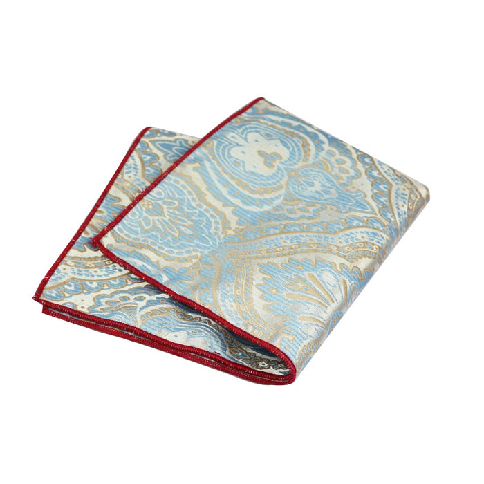 Blue and SeaShell Polyester Paisley Pocket Square