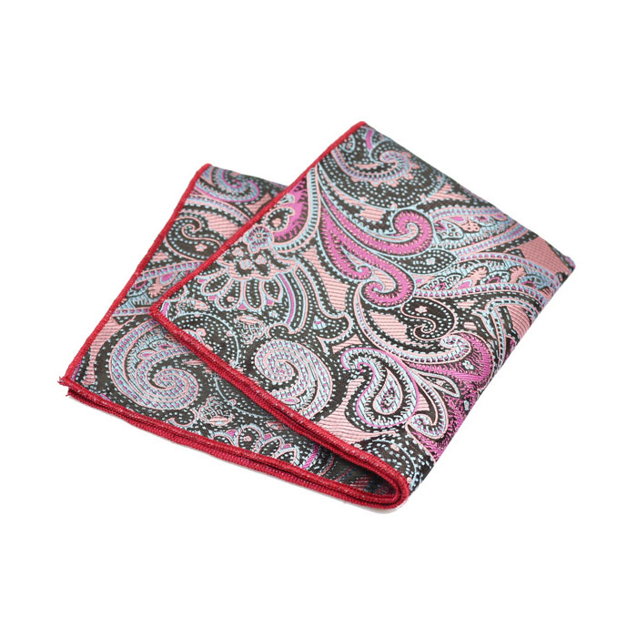 Love Red, Plum Velvet, SeaShell and Black Polyester Paisley Pocket Square