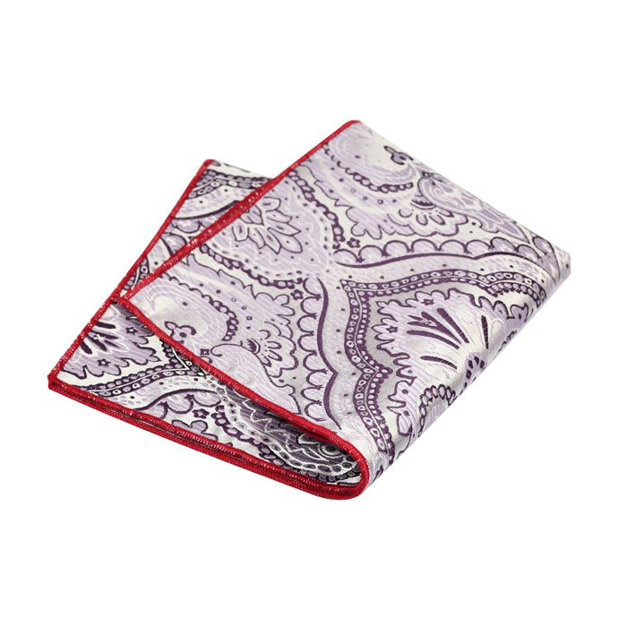 Mist Blue, Love Red and Plum Velvet Polyester Paisley Pocket Square