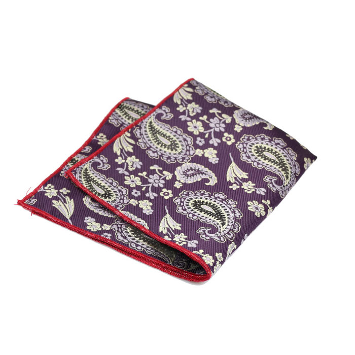 Love Red, Plum Velvet, SeaShell and Black Polyester Paisley Pocket Square