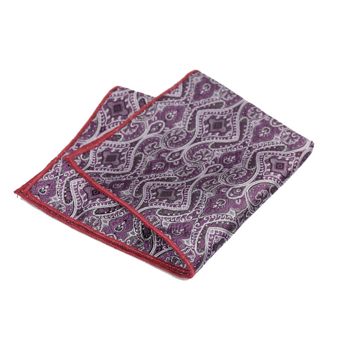 Purple Polyester Paisley Pocket Square