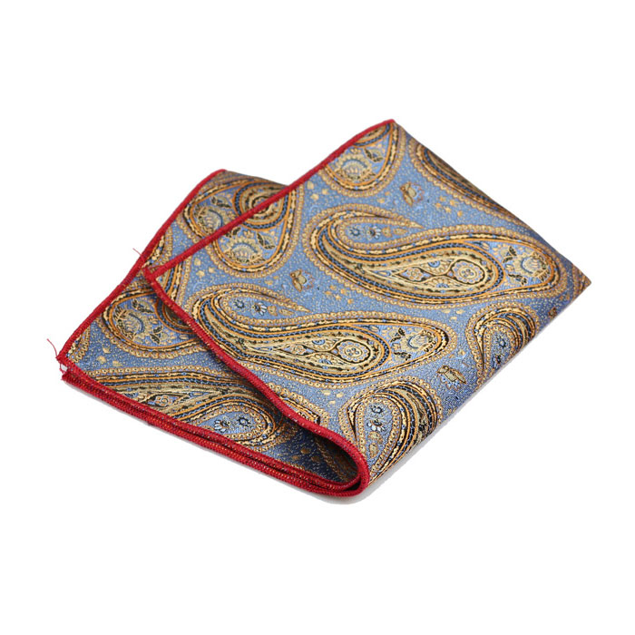Brown and Iceberg Polyester Paisley Pocket Square