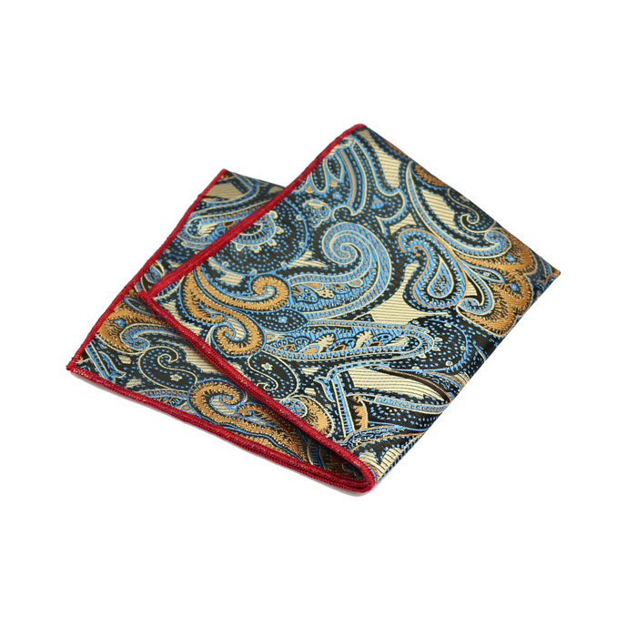 Butterfly Blue and Bullet Shell Polyester Paisley Pocket Square