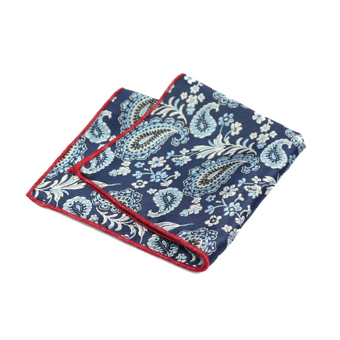 Blue Angel and White Polyester Paisley Pocket Square