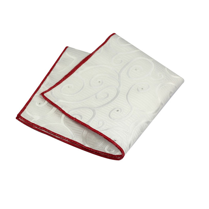White and Platinum Polyester Paisley Pocket Square