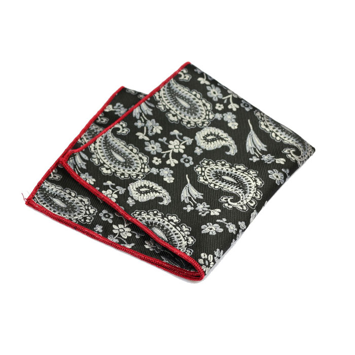 Black and White Polyester Paisley Pocket Square