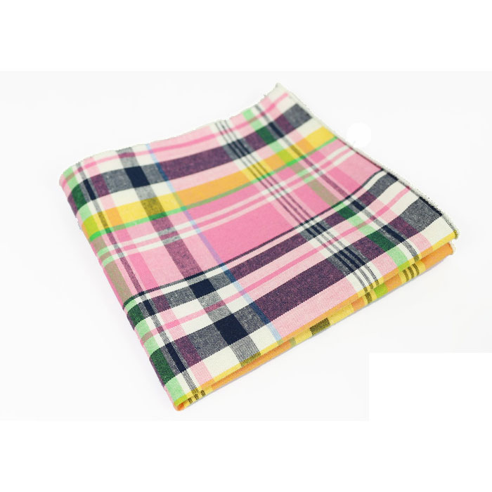 Pink and Purple Cotton Plaid Pocket Square