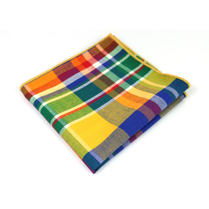Green, Bullet Shell, Army Brown and Blue Lotus Cotton Plaid Pocket Square