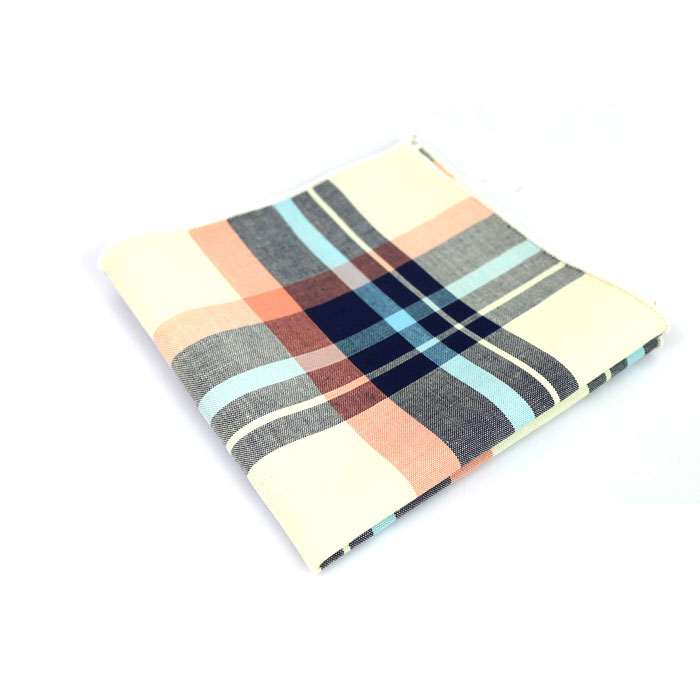 White and Midnight Blue Cotton Plaid Pocket Square