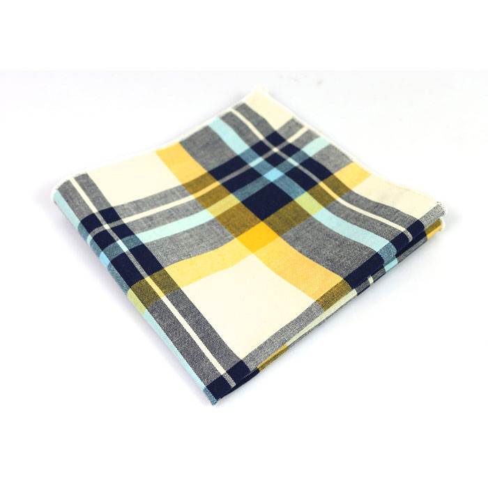 White and Yellow Cotton Plaid Pocket Square