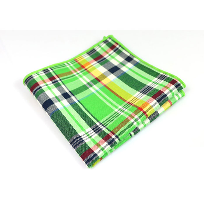 Green, Sandstone, Platinum, Grape and Bullet Shell Cotton Plaid Pocket Square