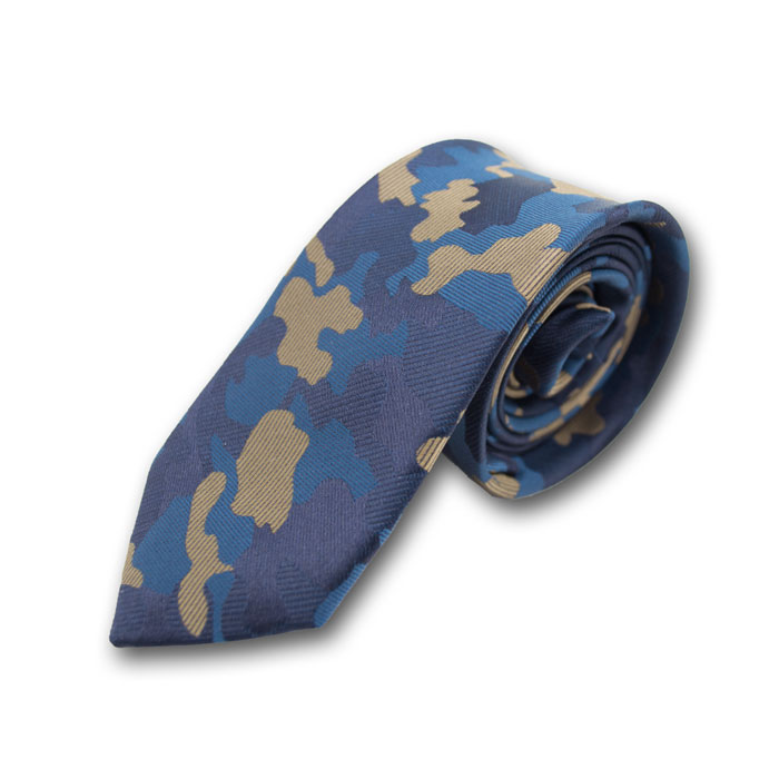 6cm Midnight Blue and Golden Brown Polyester Camouflage Skinny Tie