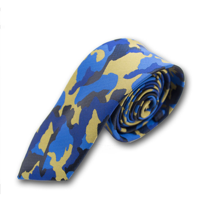 6cm Midnight Blue and Orange Gold Polyester Camouflage Skinny Tie